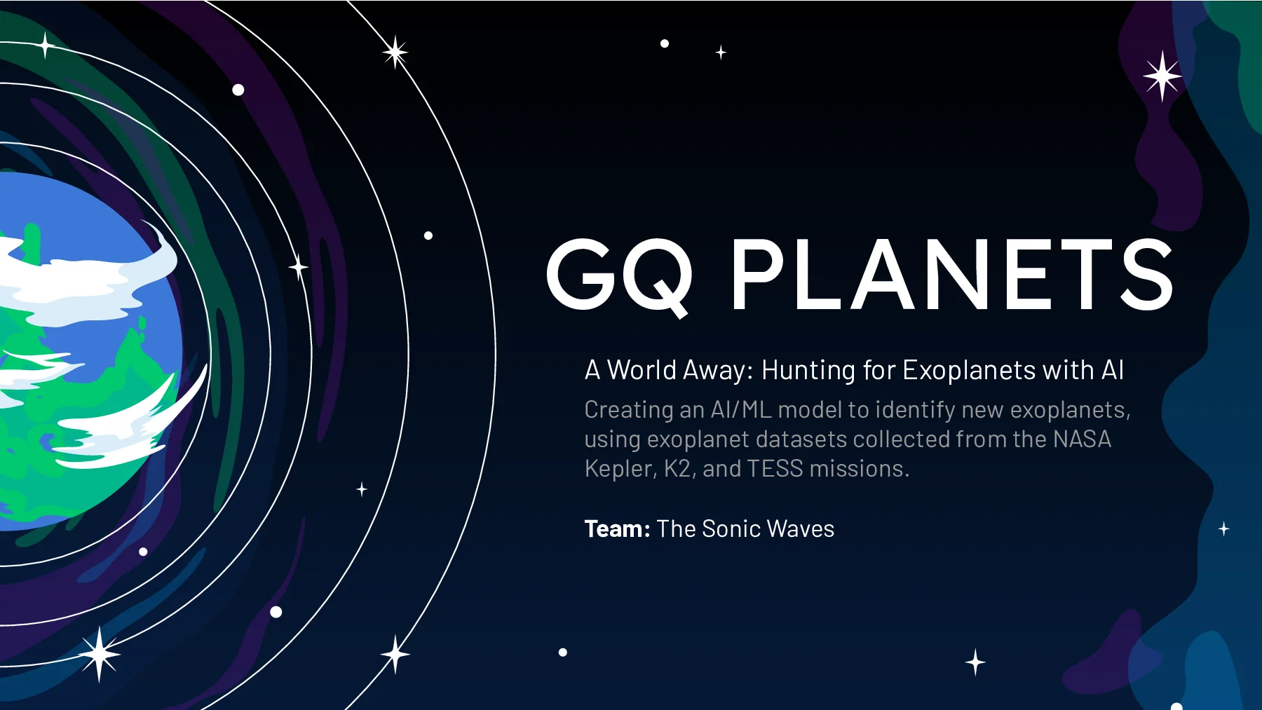GQ Planets title slide introducing The Sonic Waves and the three NASA missions