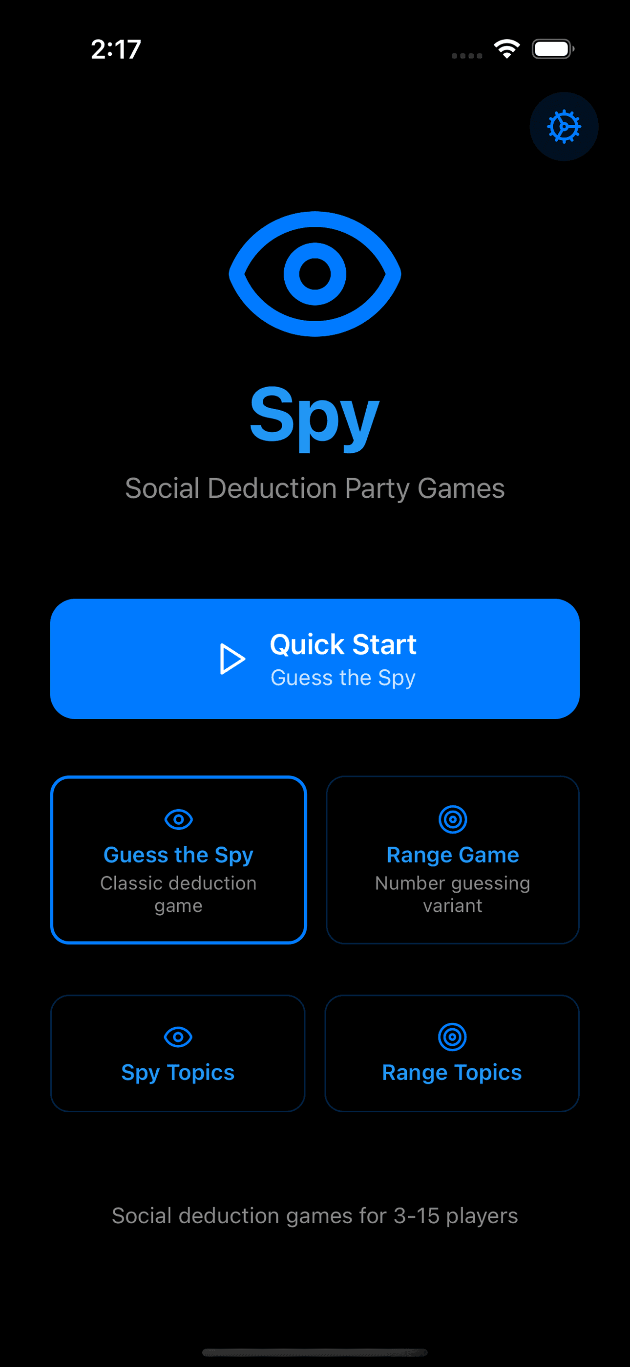Spy game start screen